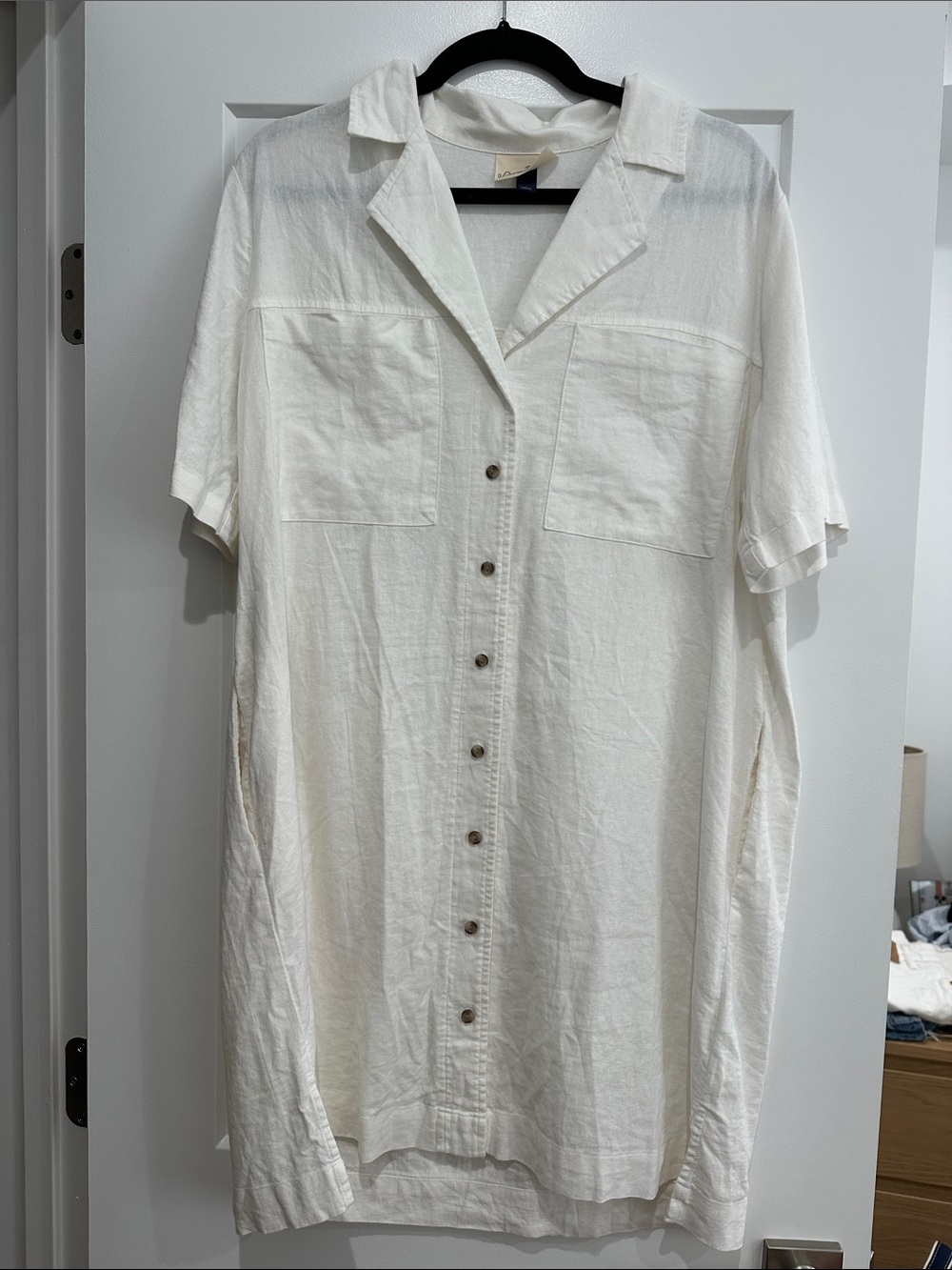 Universal Thread Cream Linen Short-Sleeve Button Front Mini Dress